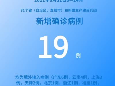 各地疫情速覽：8月31日新增確診病例19例均為境外輸入病例